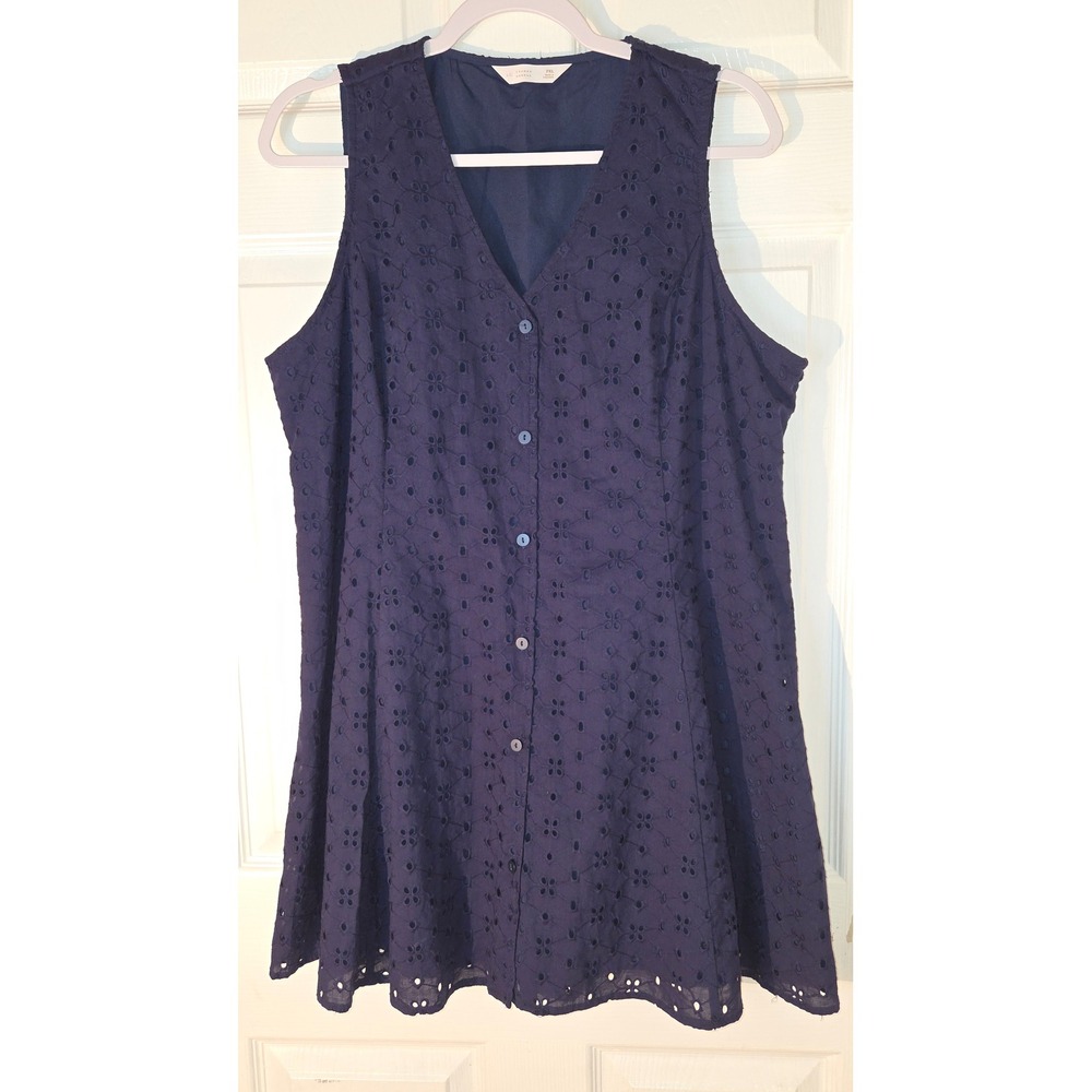 Lauren Conrad Navy Blue Eyelet Button Down Sleeveless Tunic Top PXL